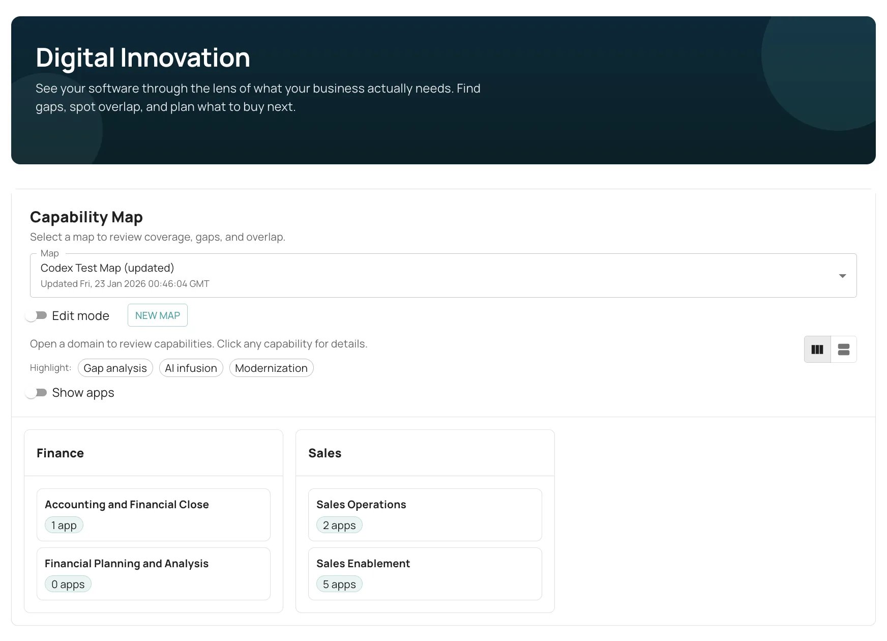 Kymata AI Value Management — capability map for coverage, gaps, overlap, and what to buy next